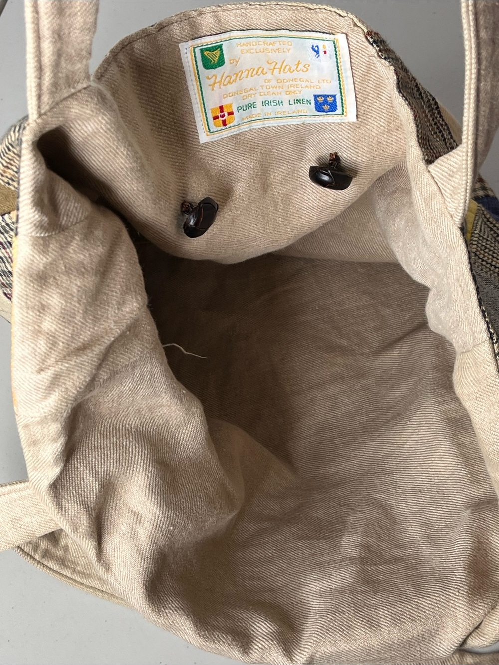 Hanna Hats of Donegal Handcrafted Patchwork Pure Irish Linen Tote Shoulder Bag - Picture 6 of 9
